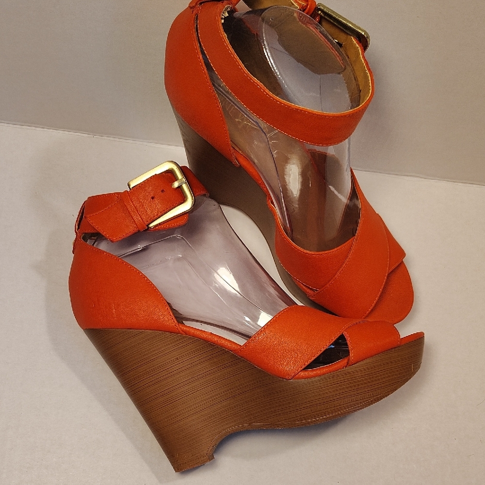 Nine West Vibrant Orange Wedge Sandals